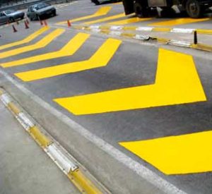 Sample of three-component paint applied on traffic lines for high durability in busy conditions.